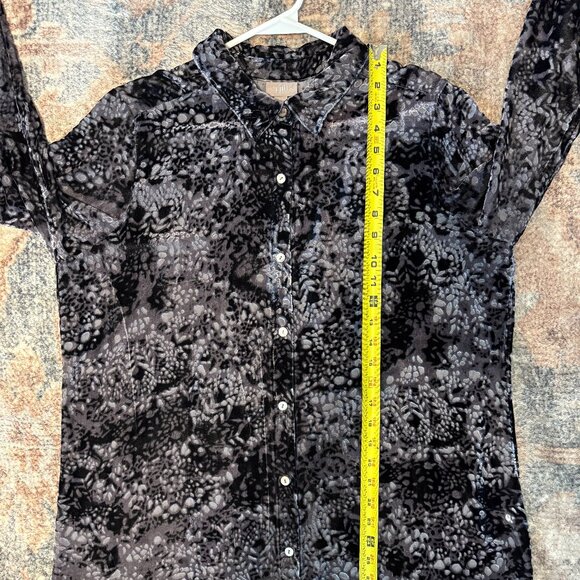 J. Jill Womens Silk-Blend Velvet Lace Button-Front Shirt Top Blouse L Black/Gray - Picture 8 of 9